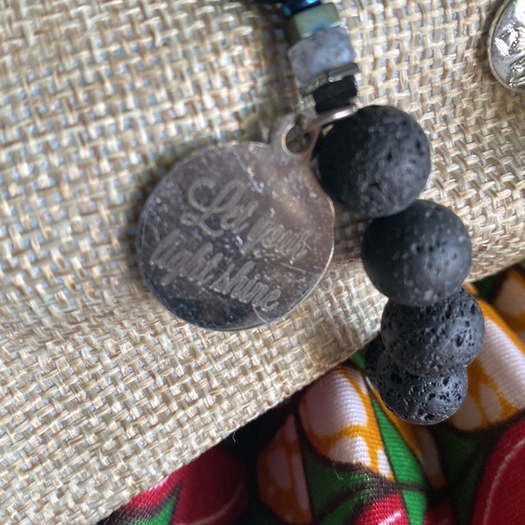 2-Piece Set Green and Black Lava Bead and Charm Stretch Bracelets - Picture 3 of 7